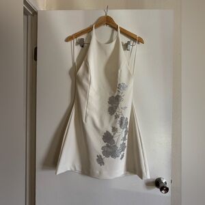 Zara White and Silver Floral Mini Dress